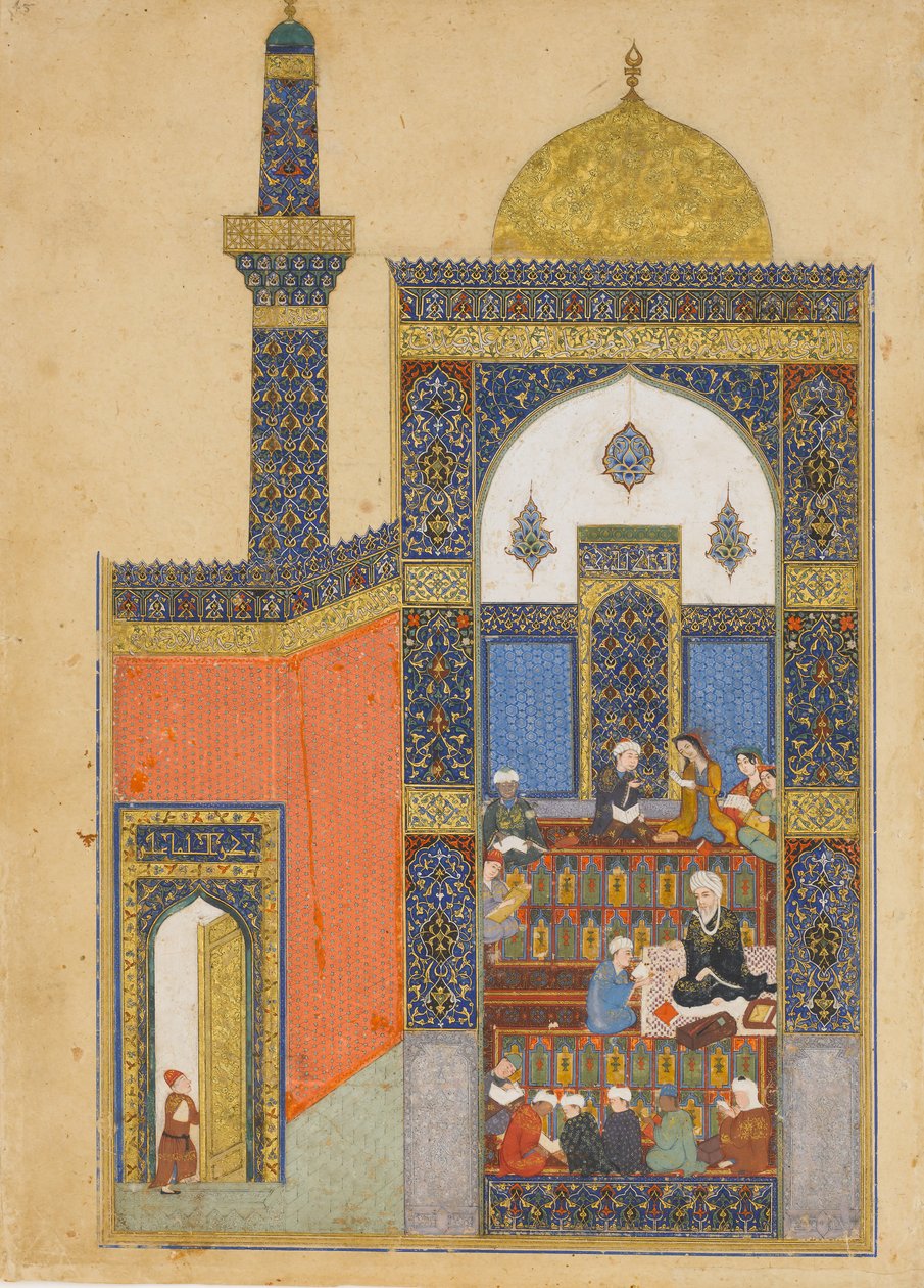 Laila y Majnun en la escuela, Folio de un Khamsa Quinteto de Nizami, A.H. 835 A.D. 1431-32 de Nizami