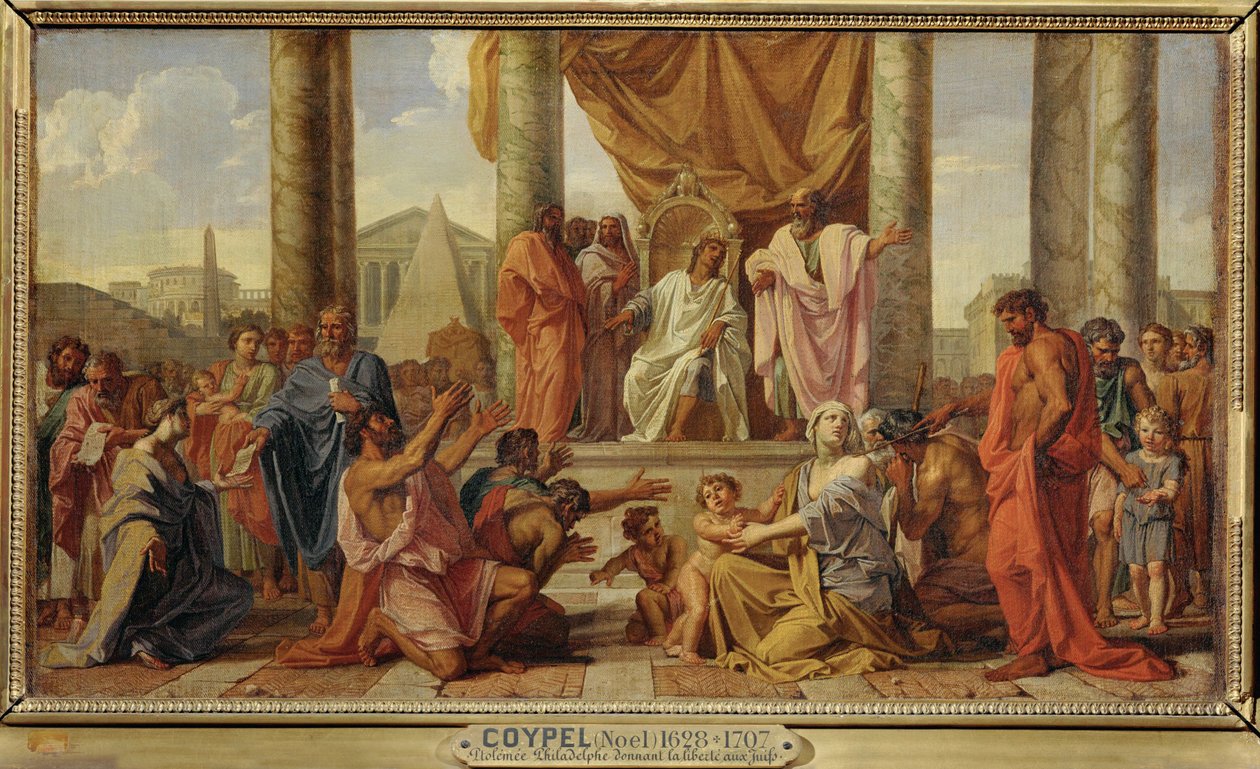 Ptolomeo Filadelfos concede la libertad a los judíos ... de Noël Coypel