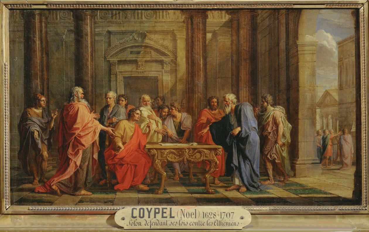 Solon soutenant la justice de ses lois contre les objections des Atheniens - Solón defiende sus leyes contra las objeciones de los atenienses ... de Noël Coypel