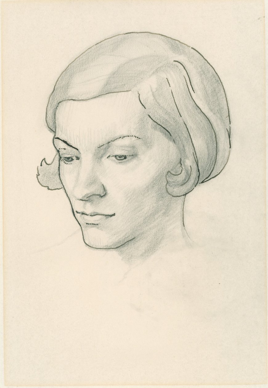Retrato de la esposa del artista, Celia Fiennes (lápiz sobre papel) de Noel Rooke