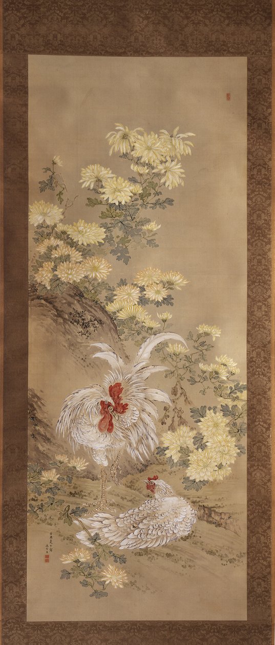Gallinas y crisantemos de Noguchi Yukoku