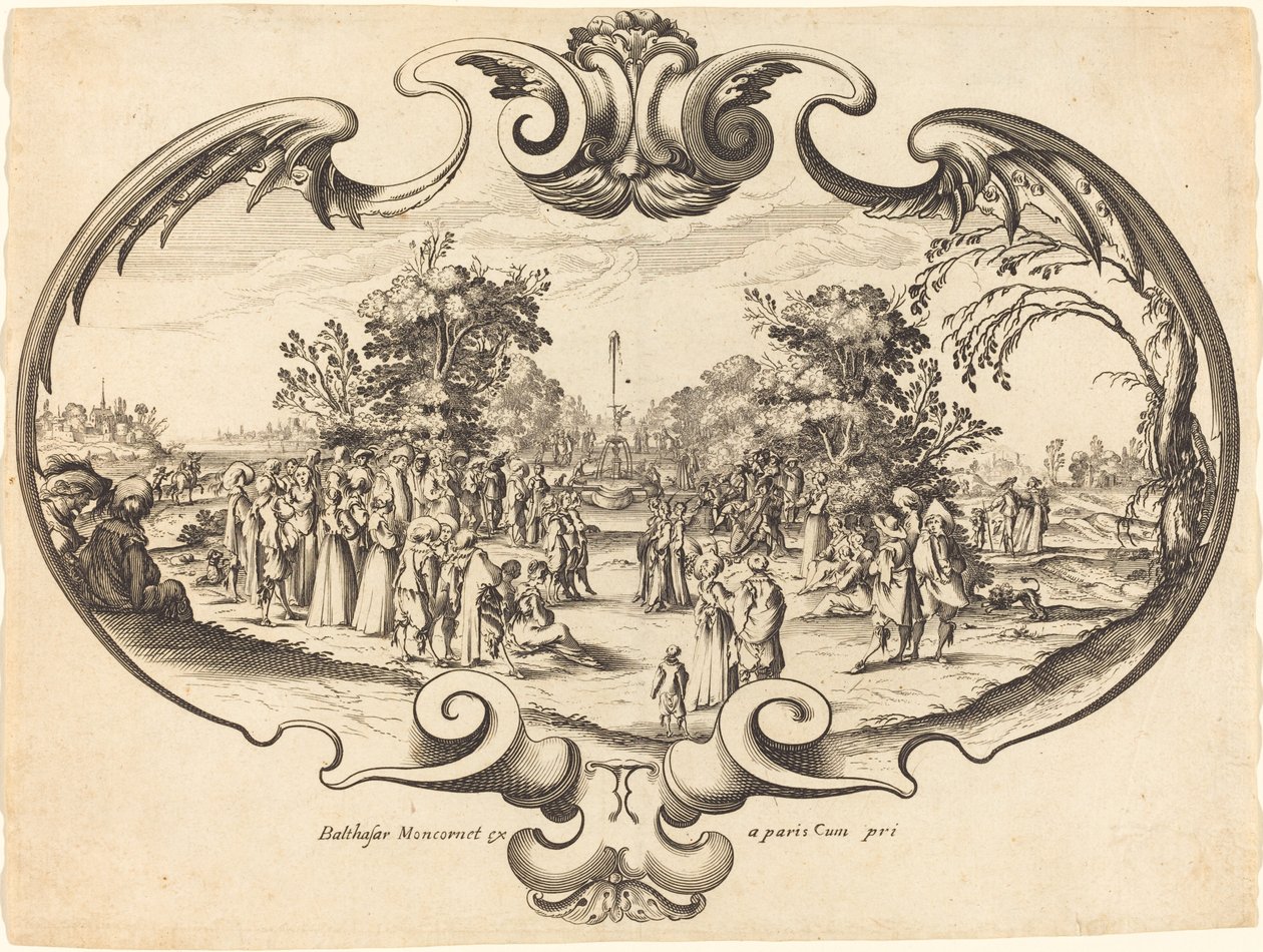 Diseño para un abanico: figuras cortesanas en un paisaje de Noël Cochin