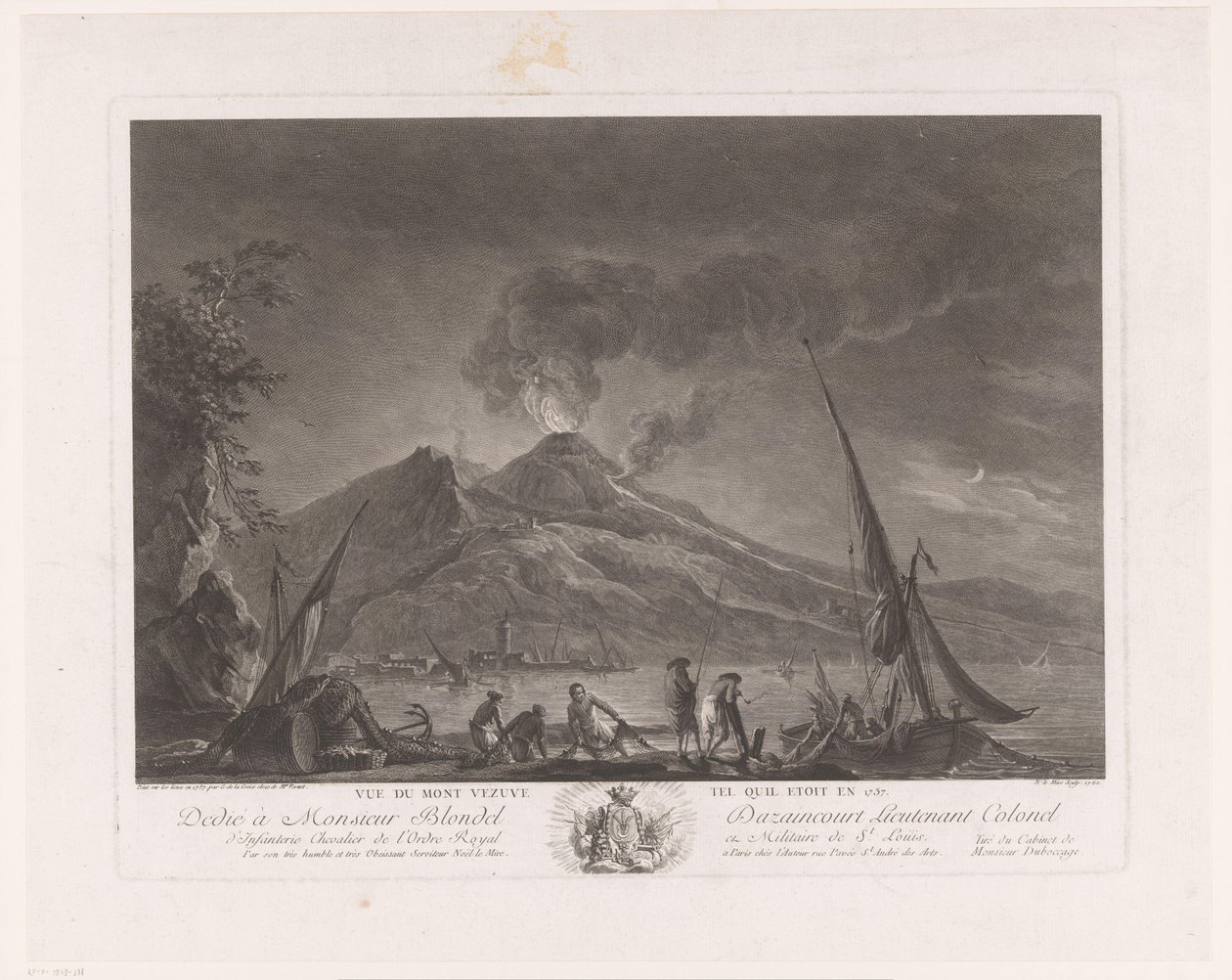 Paisaje con pescadores y el Vesubio activo
Vue du mont Vezuve tel quil etoit en 1757 (título en el objeto) de Noël Le Mire