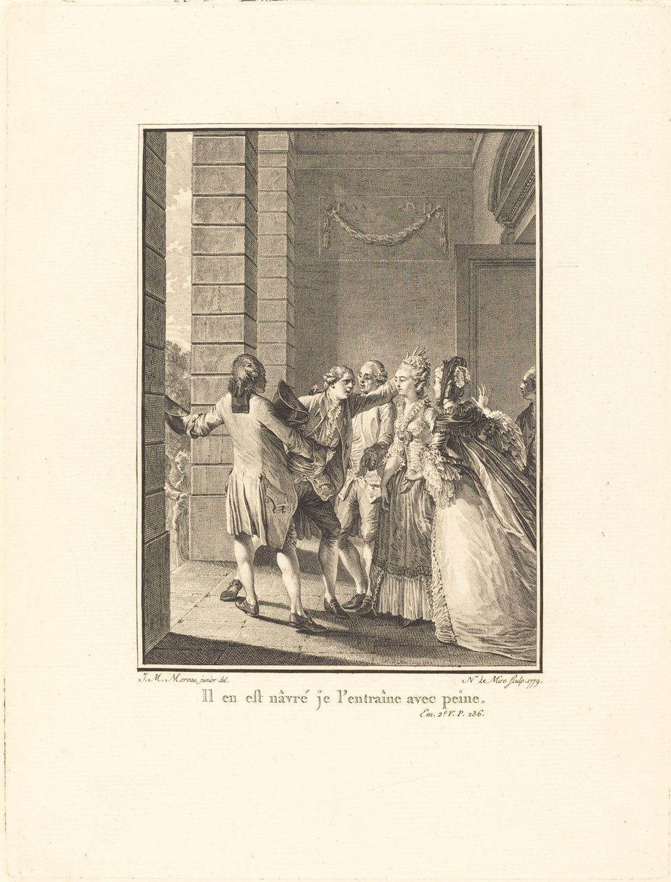 Está herido, lo arrastro con dificultad de Noël Le Mire after Jean Michel Moreau