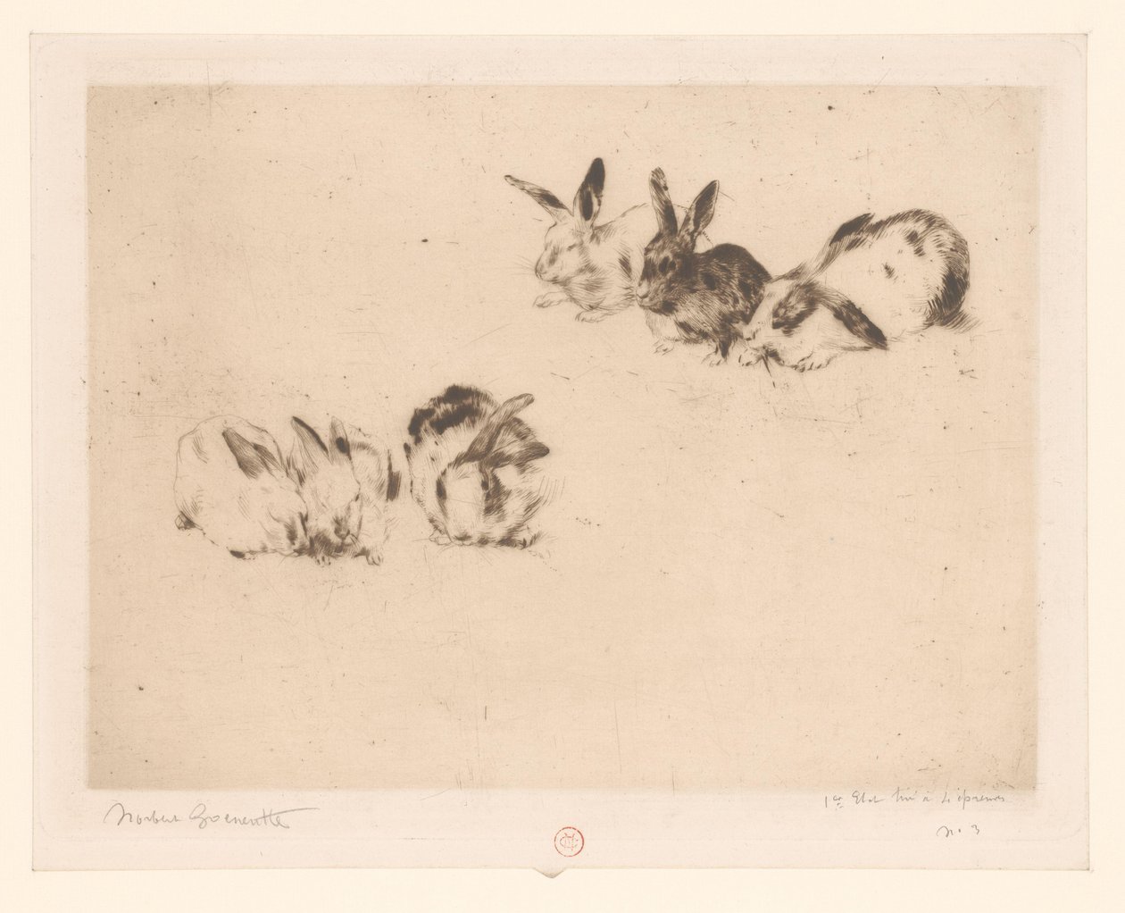 Seis conejos de Norbert Goeneutte (signed by artist)