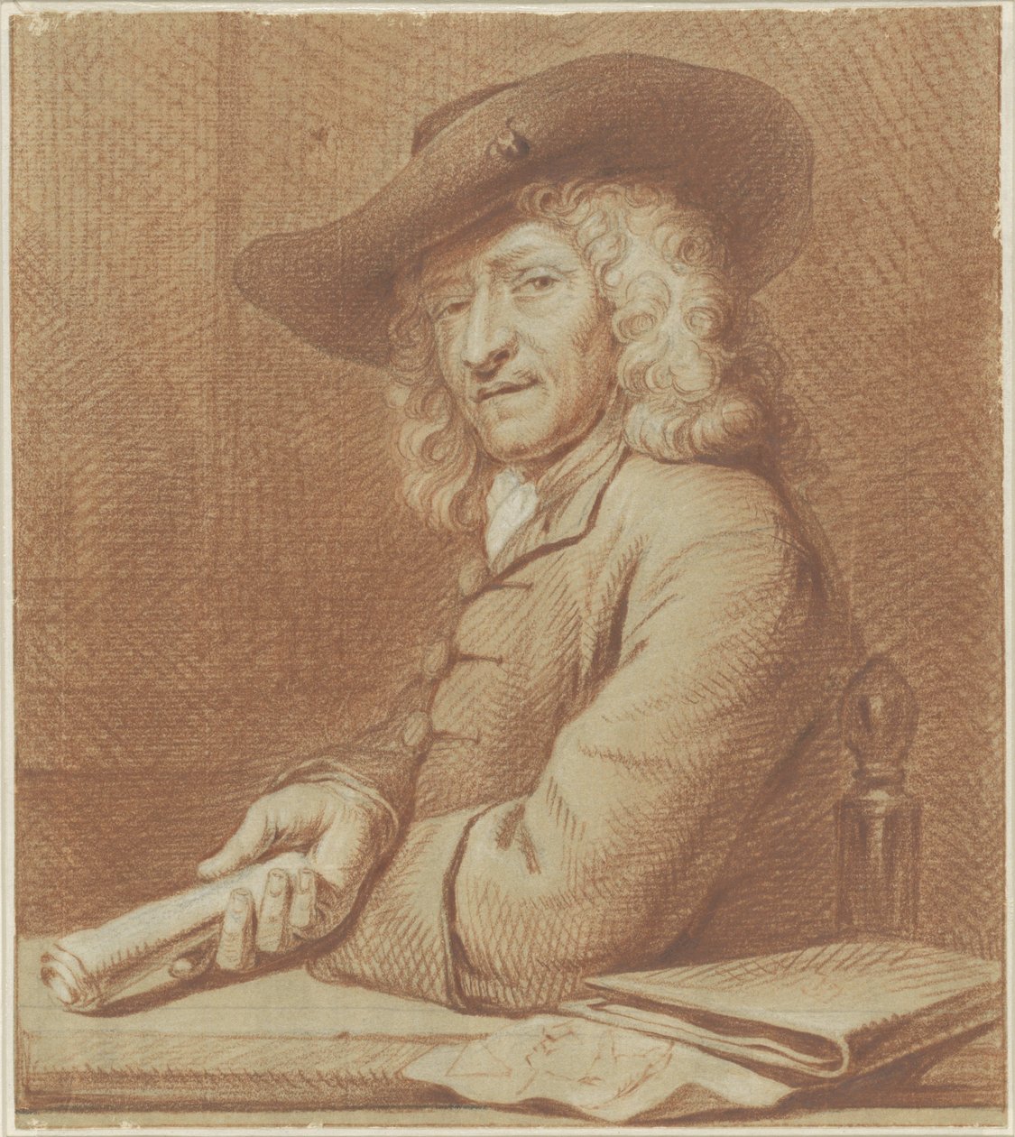 Retrato del dibujante Jan Pietersz Zoomer, con sombrero y rollo de papel de Norbert van Bloemen