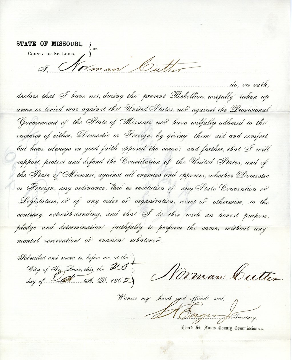 Juramento de lealtad de Norman Cutter de Missouri, Condado de St. Louis de Norman Cutter