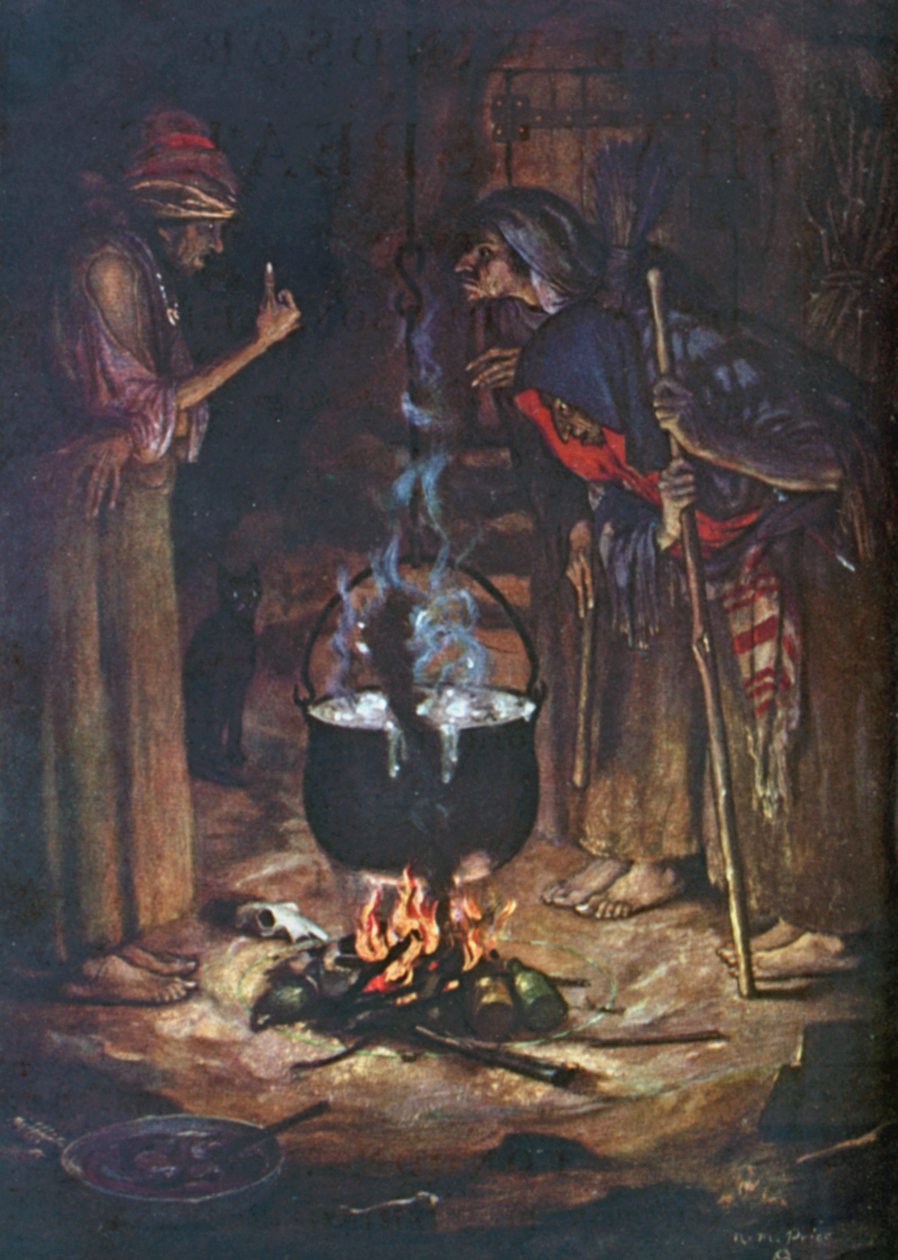 Las Hermanas Extrañas. Macbeth - Acto IV, Escena 1 (litografía en color) de Norman Mills (after) Price