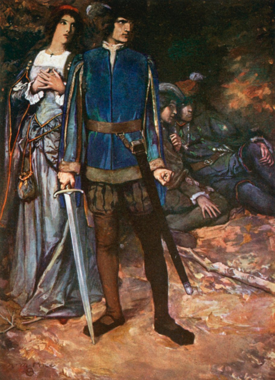 Valentine, "I Dare thee but to Breathe upon my Love". Dos caballeros de Verona - Acto V, Escena 4 (litografía en color) de Norman Mills (after) Price