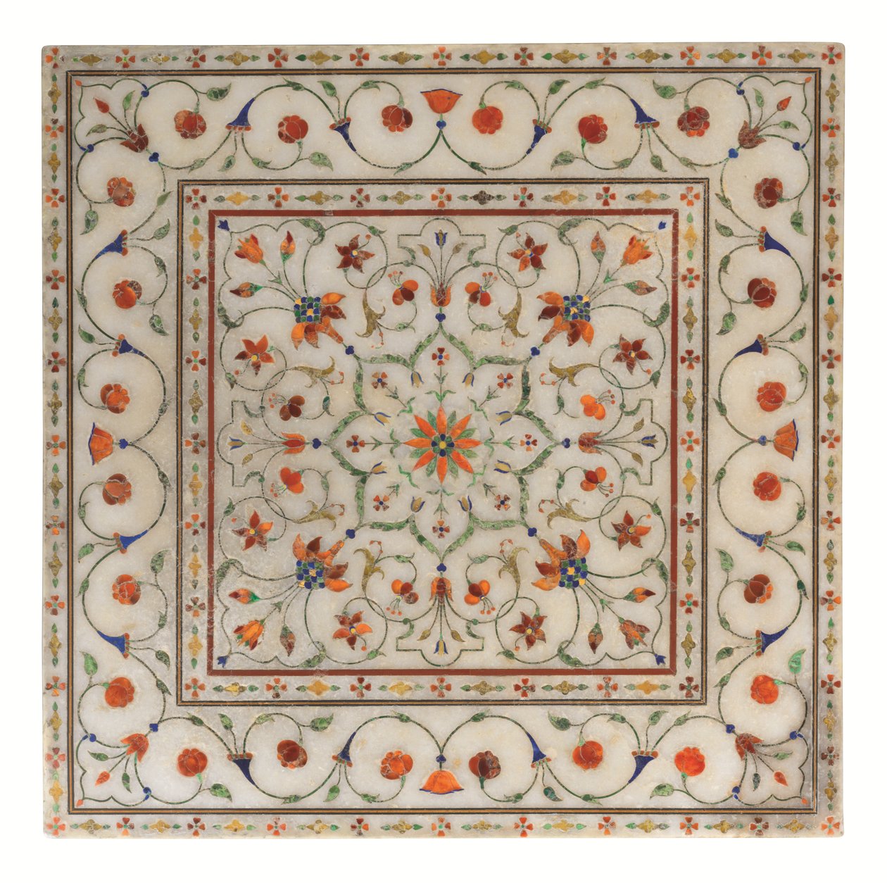 Reposapiés mogol de pietra dura con incrustaciones de mármol, c. 1700 de North Indian School