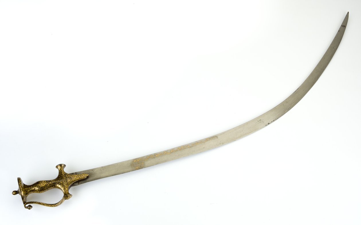 Sable Talwar con empuñadura indo-musulmana tipo Panjabi, hoja posiblemente del siglo XVIII, empuñadura del siglo XIX de North Indian School