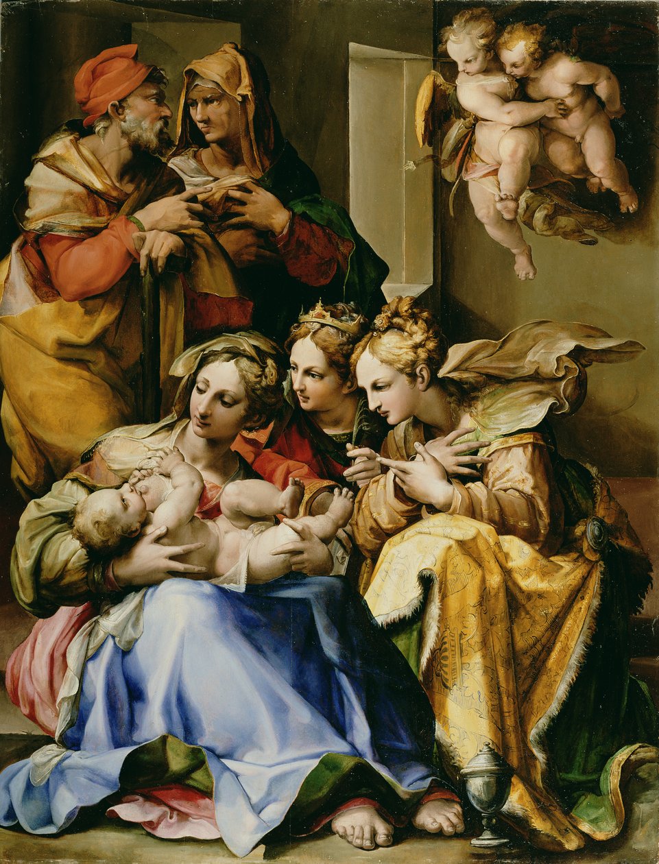 Sagrada Familia con Santa Ana, Catalina de Alejandría y María Magdalena, c.1560-9 de Nosadella