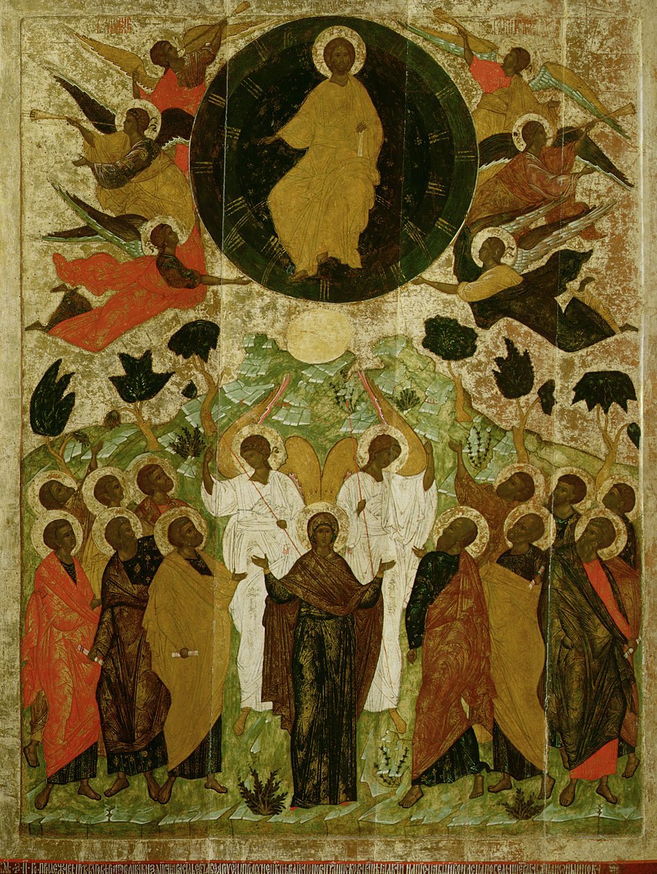La Ascensión de Nuestro Señor, icono ruso del Monasterio Malo-Kirillov, Escuela de Novgorod, 1543 de Novgorod School