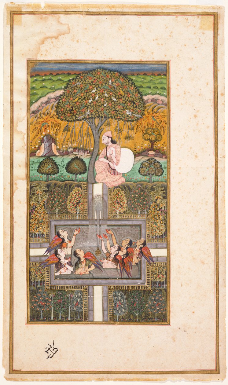 Raja Bikram y los Ángeles, ilustración del Gulsham-i-Ishq, c.1700 de Nusrati of Bijapur