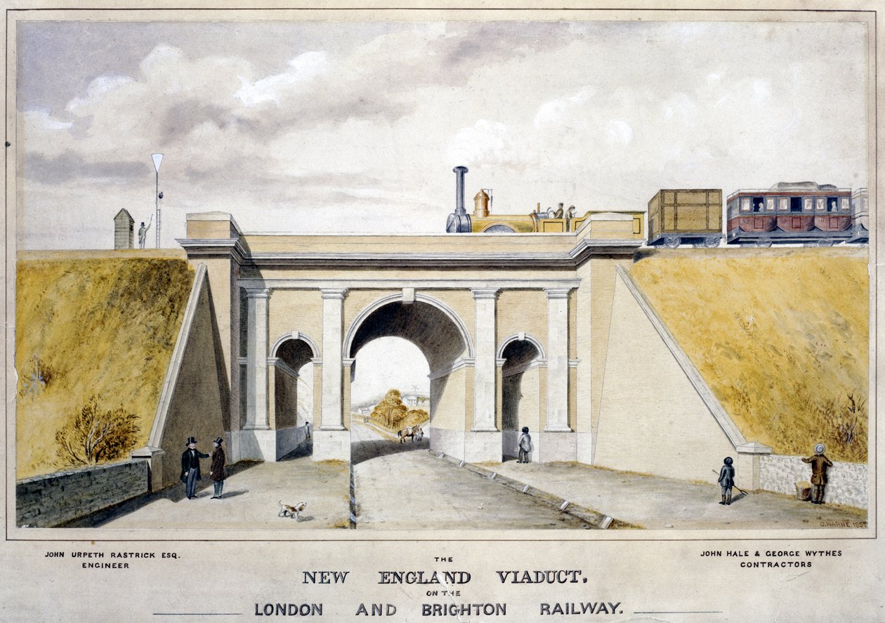 El Viaducto de Nueva Inglaterra en el Ferrocarril de Londres y Brighton, 1857 de O. Warne
