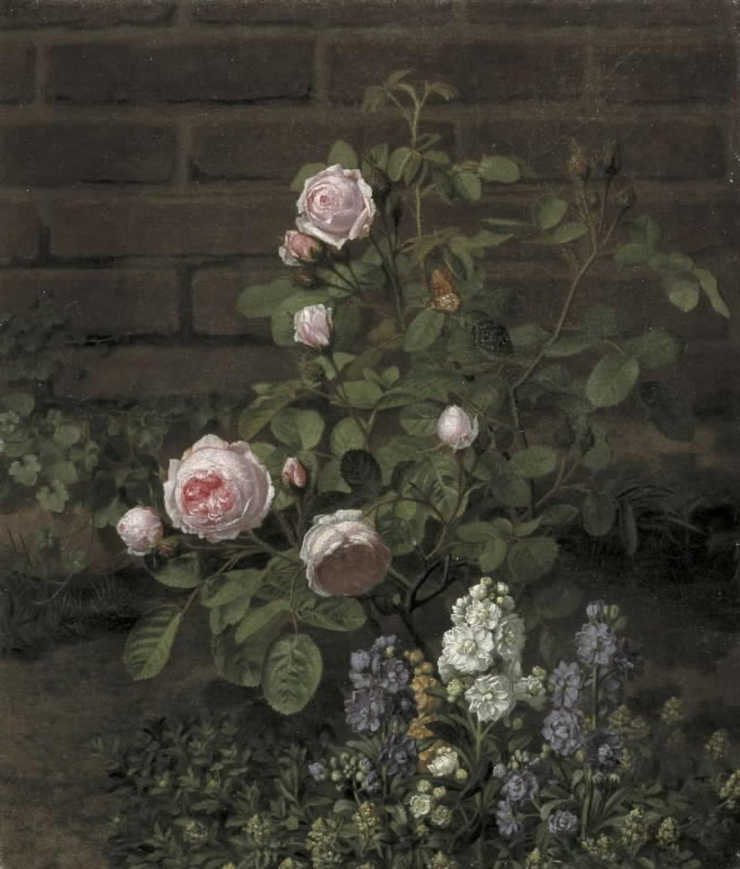 Un árbol de rosa musgosa rodeado de flores de verano de O.D. Ottesen