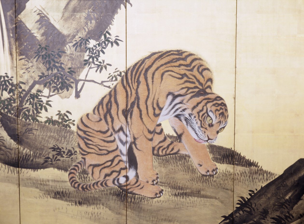 Tigres en un paisaje de Obun Kunii