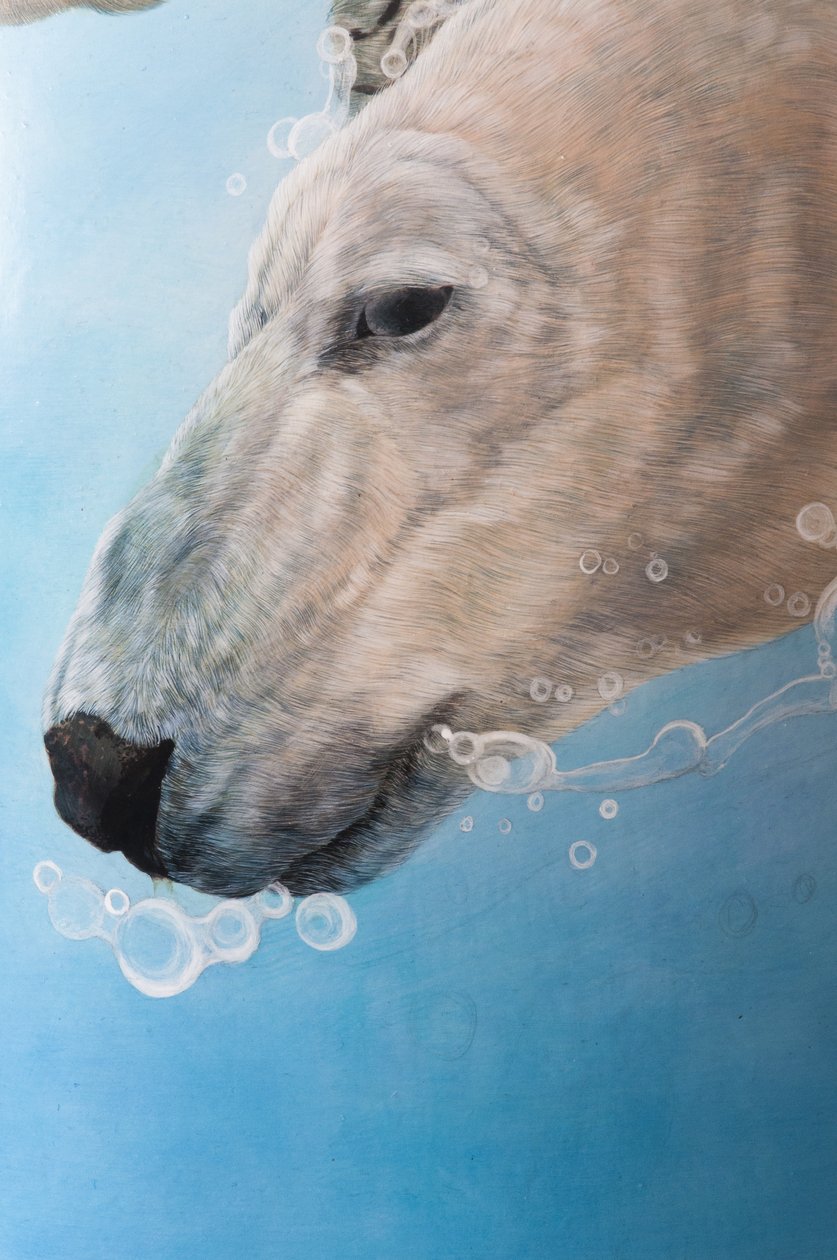 Ballet del oso polar, detalle, 2012 (acrílico sobre huevo esculpido en fibra de vidrio) de Odile Kidd