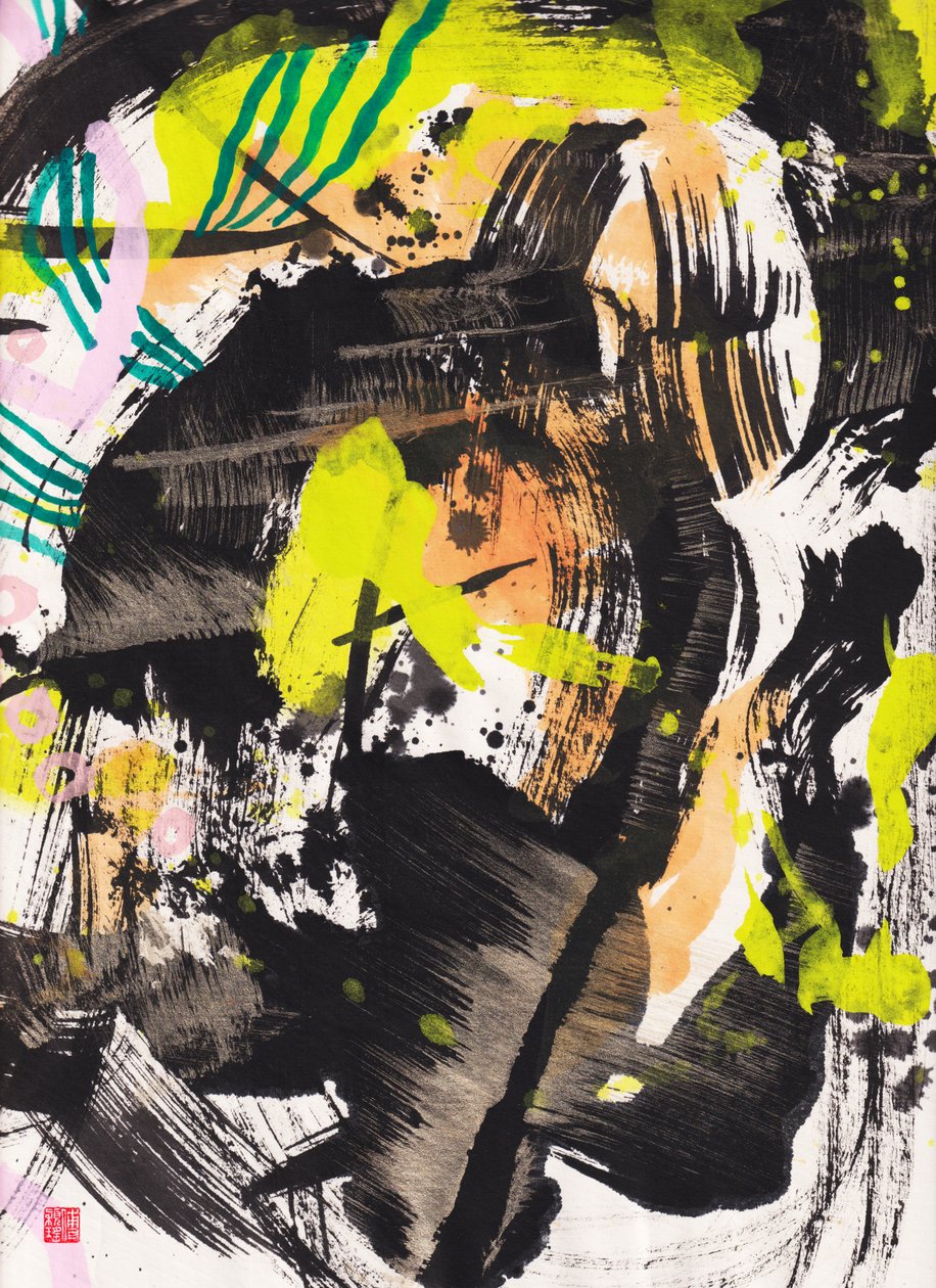 Zen Fire And Wind Ink Abstraction, 2018 (Tinta y color sobre papel Xuan) de Odilia W. Y. Fu