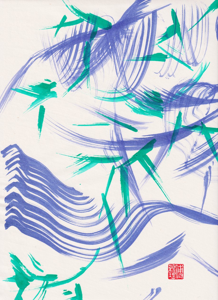 Zen Green Bamboo Abstraction 1, 2020 (acrílico sobre papel Xuan) de Odilia W. Y. Fu