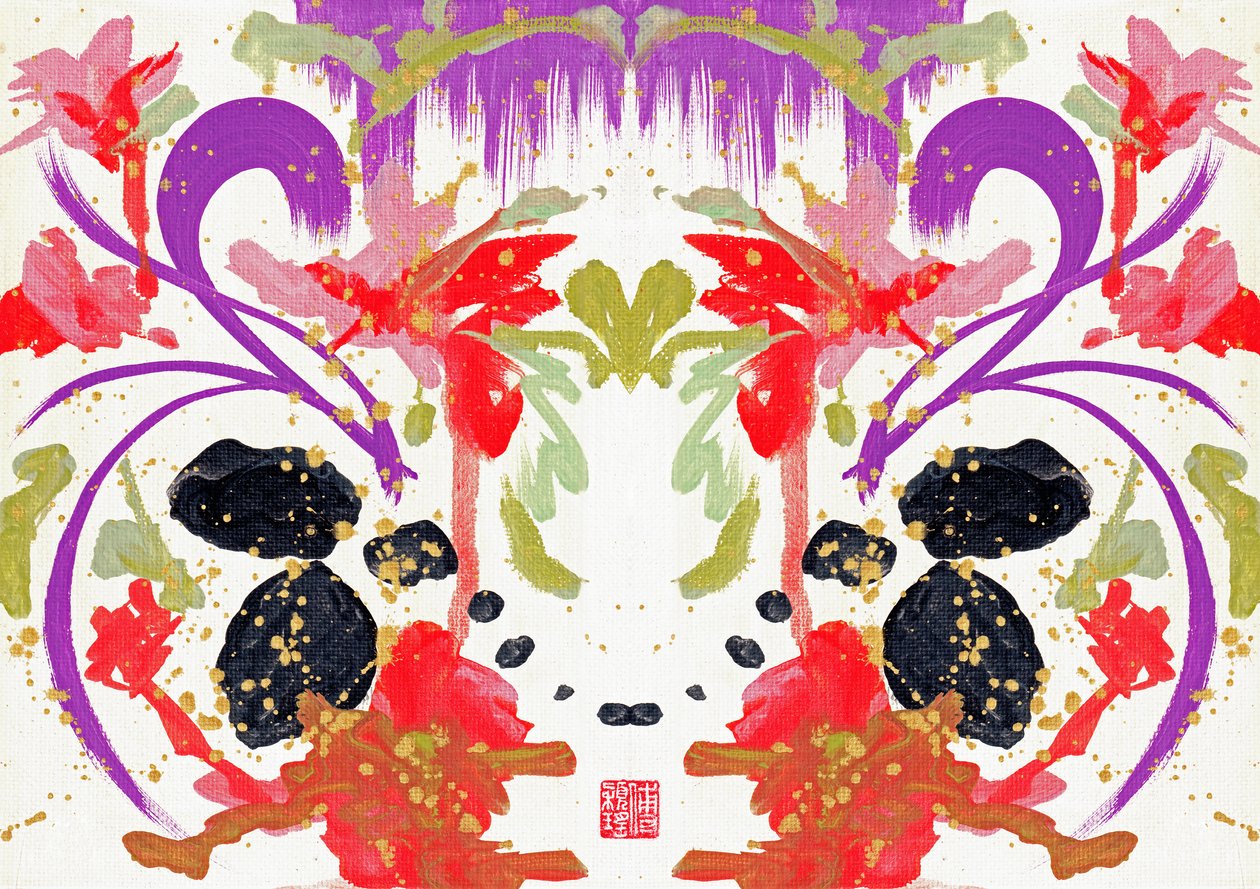 Zen Orange Purple Flowers 2, 2021 (acrílico sobre lienzo, digital) de Odilia W. Y. Fu