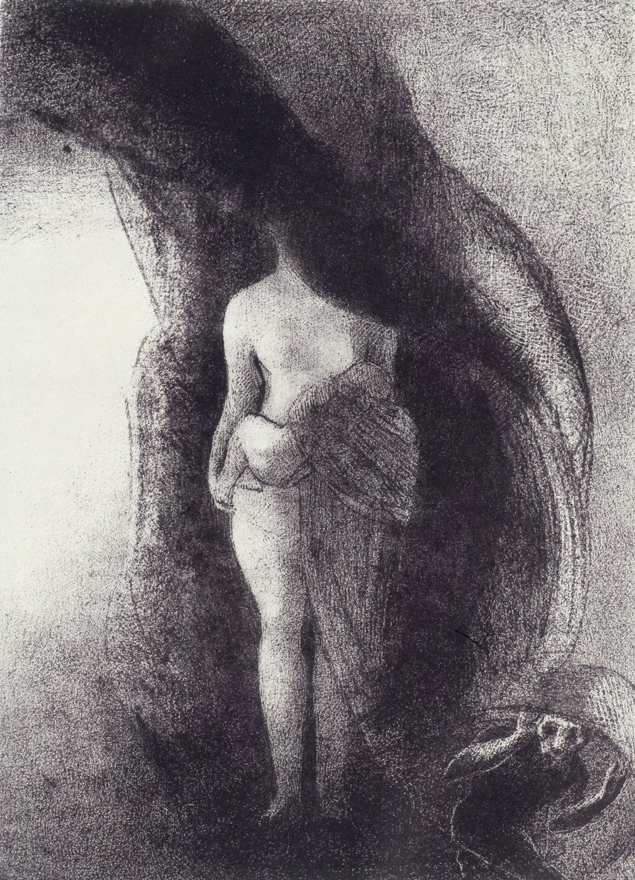 ¡Todavía soy la gran Isis! ¡Nadie ha levantado aún mi velo! ¡Mi descendencia es el sol! para La Tentación de San Antonio, Placa XVI, s.f. de Odilon Redon