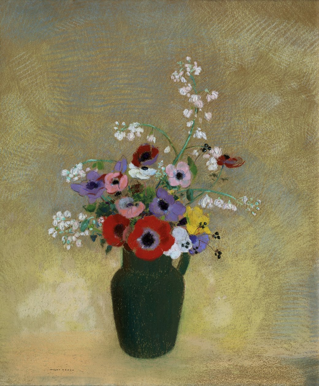 Gran jarrón verde con flores mixtas de Odilon Redon