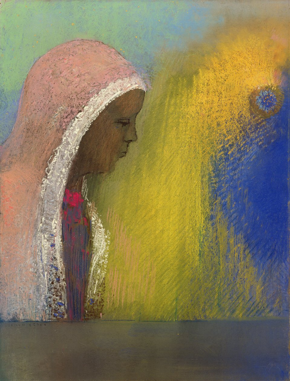 Retrato de una Mujer con Velo Rosa, 1885 de Odilon Redon