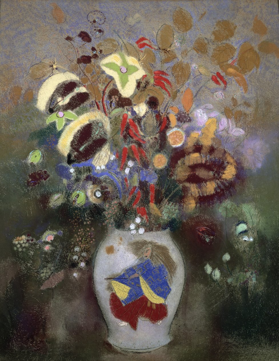 Naturaleza muerta de un jarrón de flores de Odilon Redon