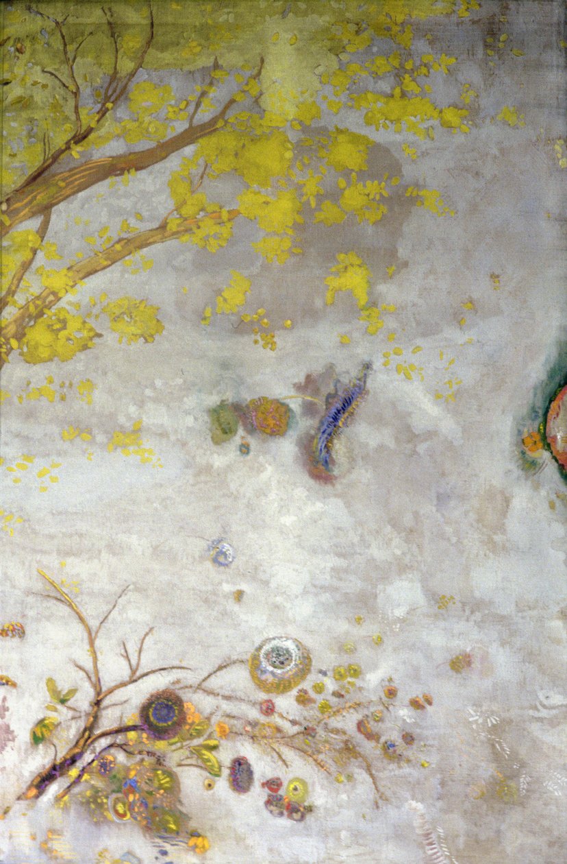 Rama floreciente amarilla, parte de una pantalla, 1901 de Odilon Redon