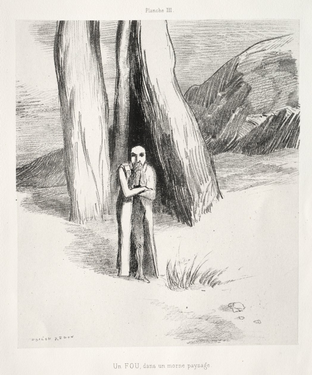 Un loco en un paisaje sombrío de Odilon Redon