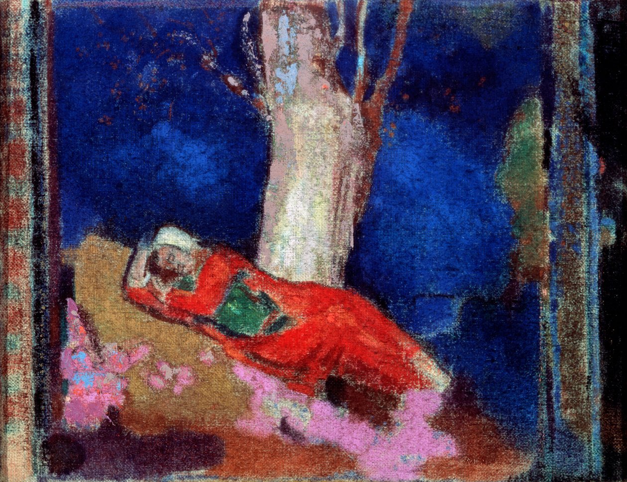 Una mujer acostada bajo el árbol, siglo XIX o principios del siglo XX de Odilon Redon