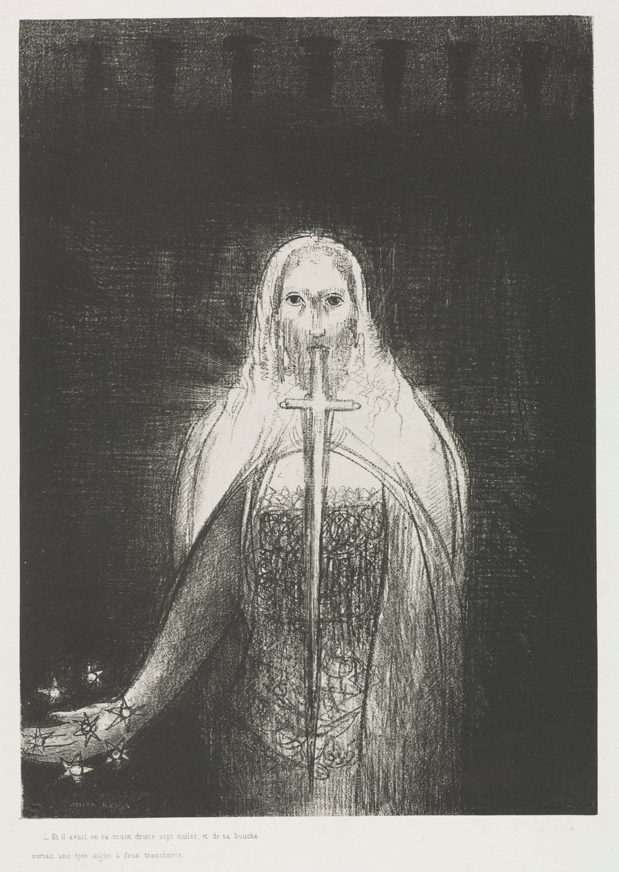 Y Tenía en su Mano Derecha Siete Estrellas; y de su Boca Salía una Espada Aguda de Dos Filos de Odilon Redon