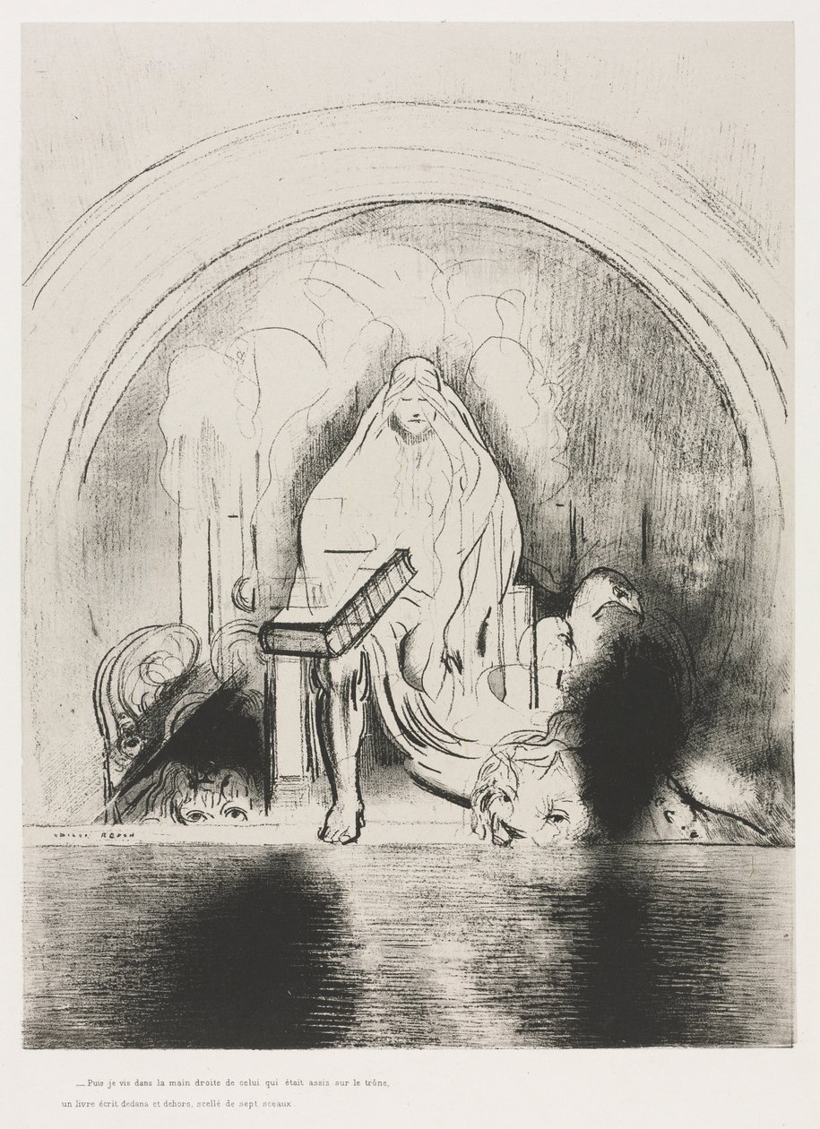 Y Vi en la Mano Derecha del que Estaba Sentado en el Trono un Libro Escrito por Dentro y por Fuera, Sellado con Siete Sellos de Odilon Redon