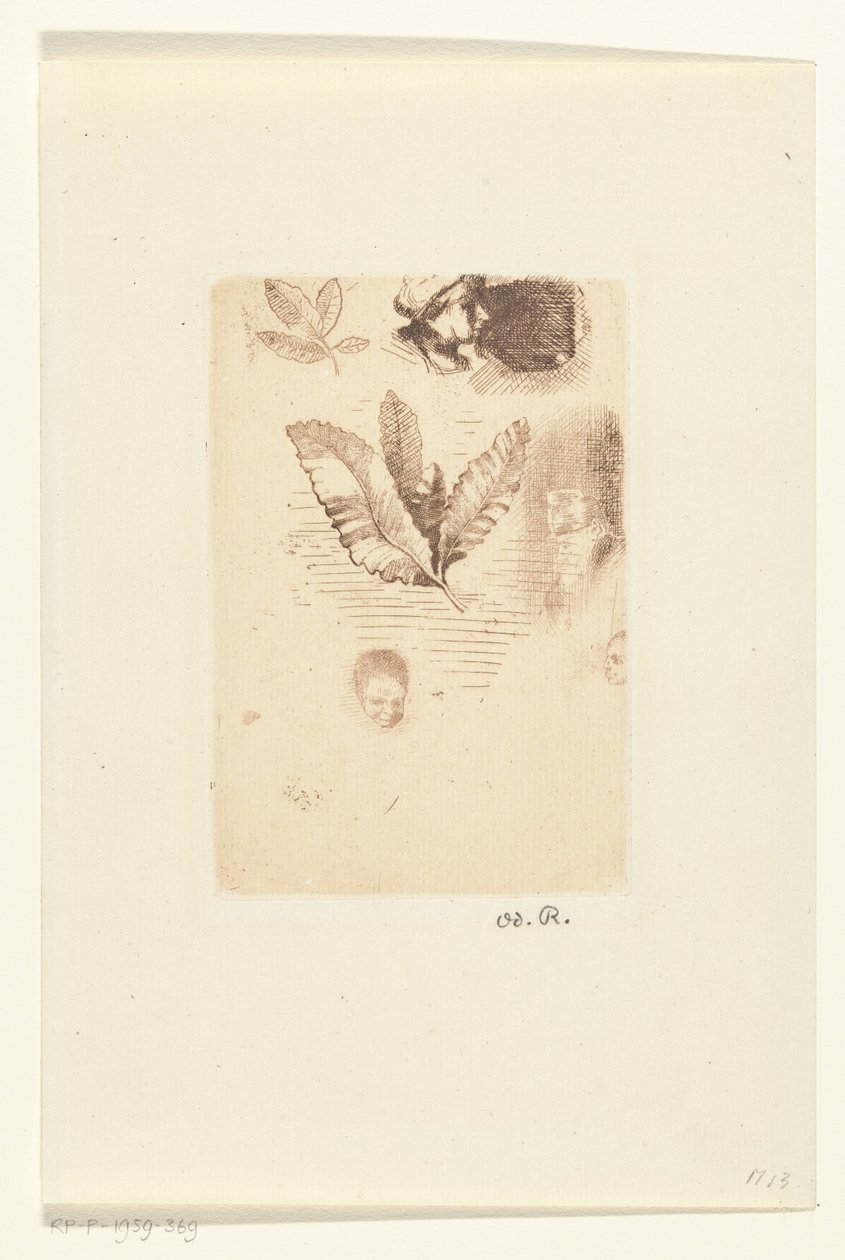 Hoja con bocetos Croquis de Odilon Redon
