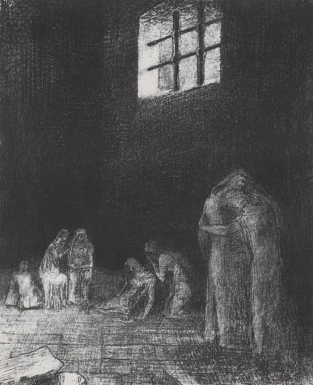 En la sombra la gente llora y reza... de Odilon Redon