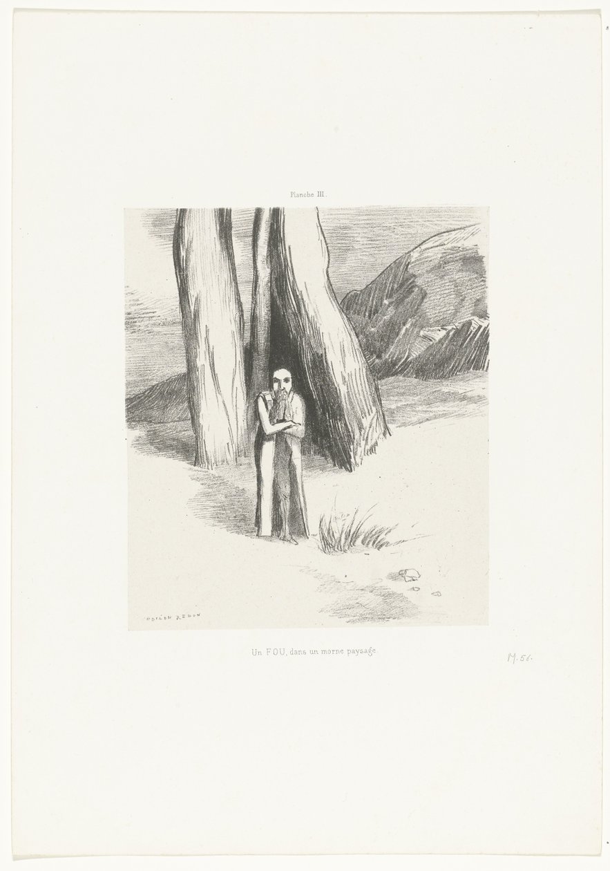 Un loco en un paisaje sombrío Un FOU, dans un morne paysage (título sobre objeto) de Odilon Redon