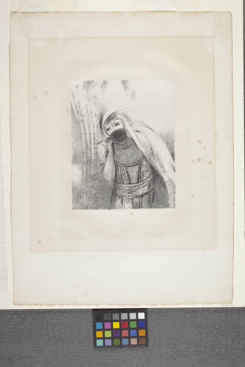Saca de su pecho una esponja negra... (litografía sobre papel chine appliqué) de Odilon Redon