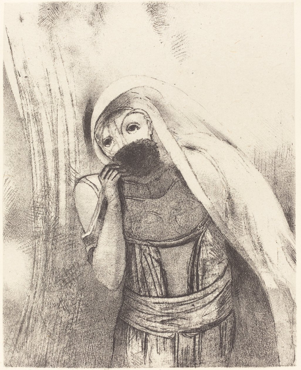 Ella saca de su pecho una esponja completamente negra y la cubre de besos de Odilon Redon