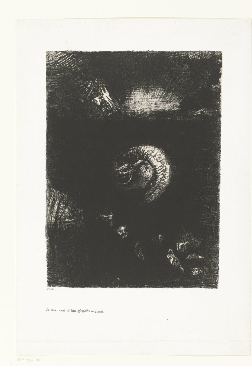 Y todo tipo de bestias horribles aparecieron Et toutes sortes de bêtes effroyables surgissent (título sobre objeto) Tentation de Saint-Antoine (1) (título de la serie) Tentación de San Antonio (título de la serie) de Odilon Redon