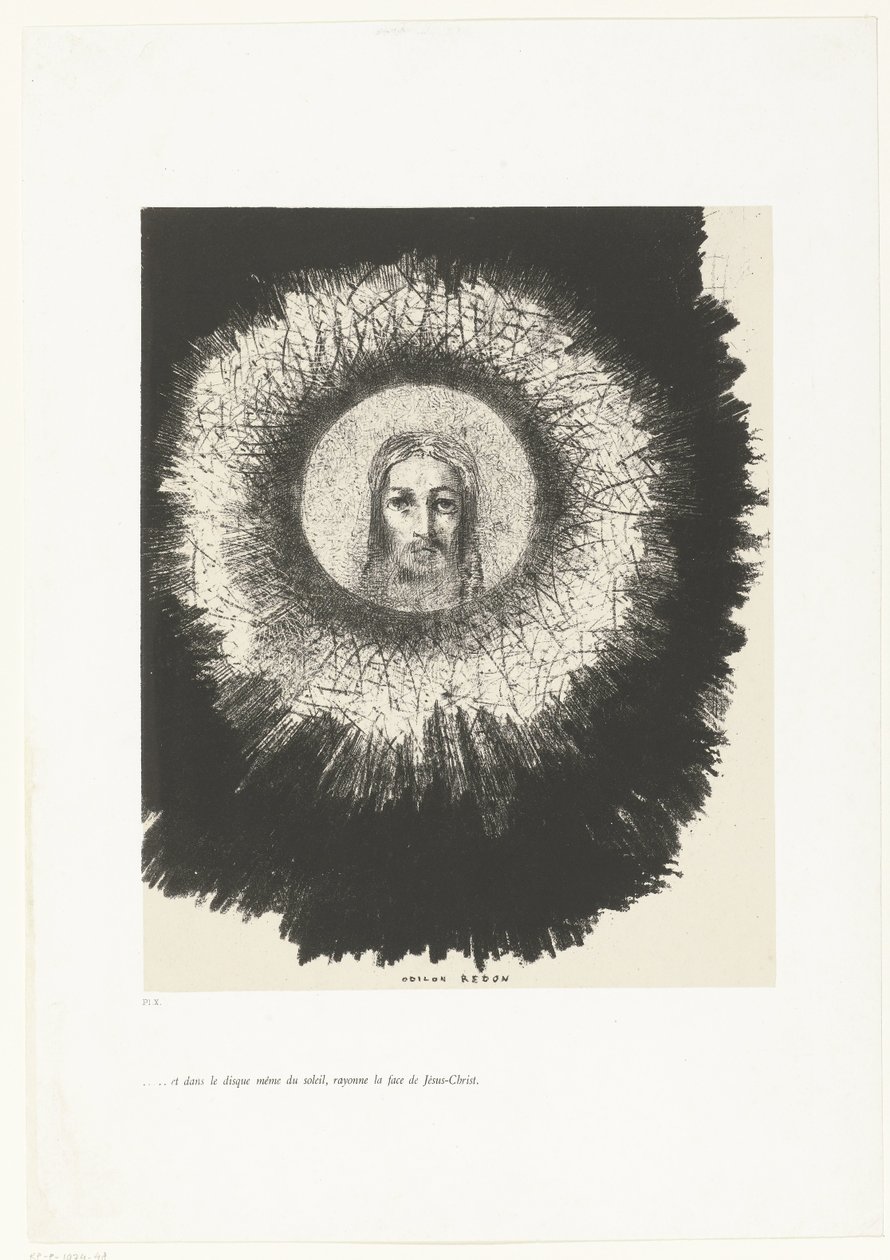 Y en el disco del sol brilló el rostro de Cristo ...et dans le disque même du soleil, rayonne la face de Jésus-Christ (título sobre el objeto) Tentation de Saint-Antoine (1) (título de la serie) Tentación de San Antonio (título de la serie) de Odilon Redon