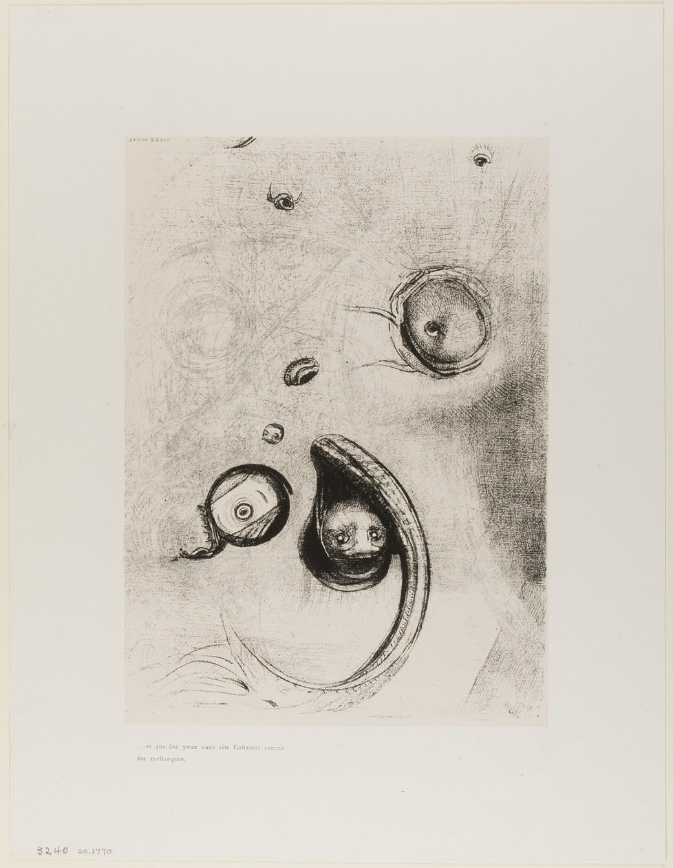 Y que ojos sin cabeza flotaban como moluscos, lámina XIII de Tentation de St. Antoine de Odilon Redon