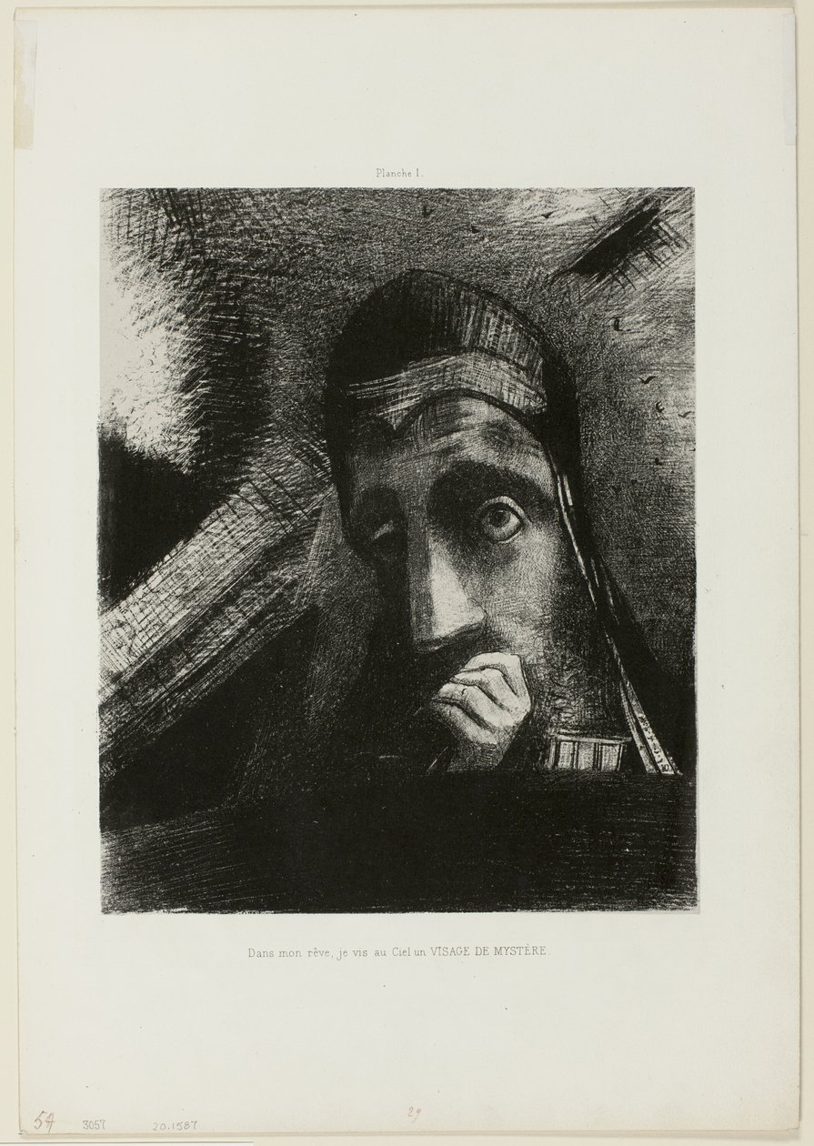 Rostro de misterio (En mi sueño vi en el cielo un ROSTRO DE MISTERIO), lámina 1 de Homenaje a Goya de Odilon Redon