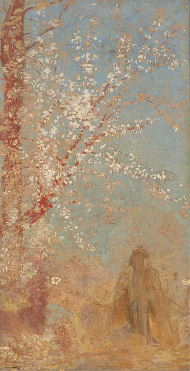 Figur unter einem blühenden Baum de Odilon Redon