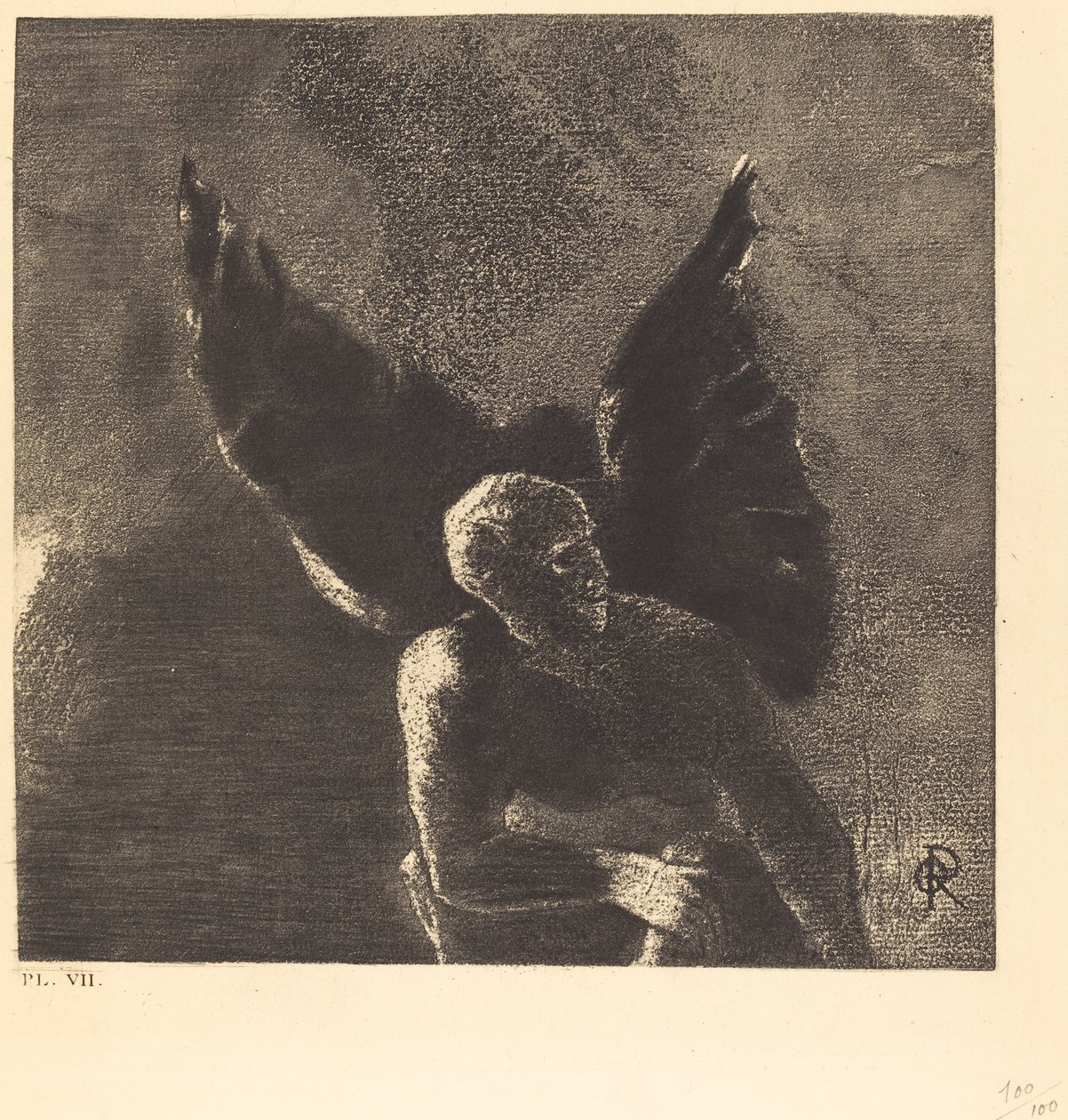 Gloria y alabanza a ti, Satanás, en las alturas del cielo, donde reinaste, y en las profundidades del infierno, donde, vencido, sueñas en silencio de Odilon Redon