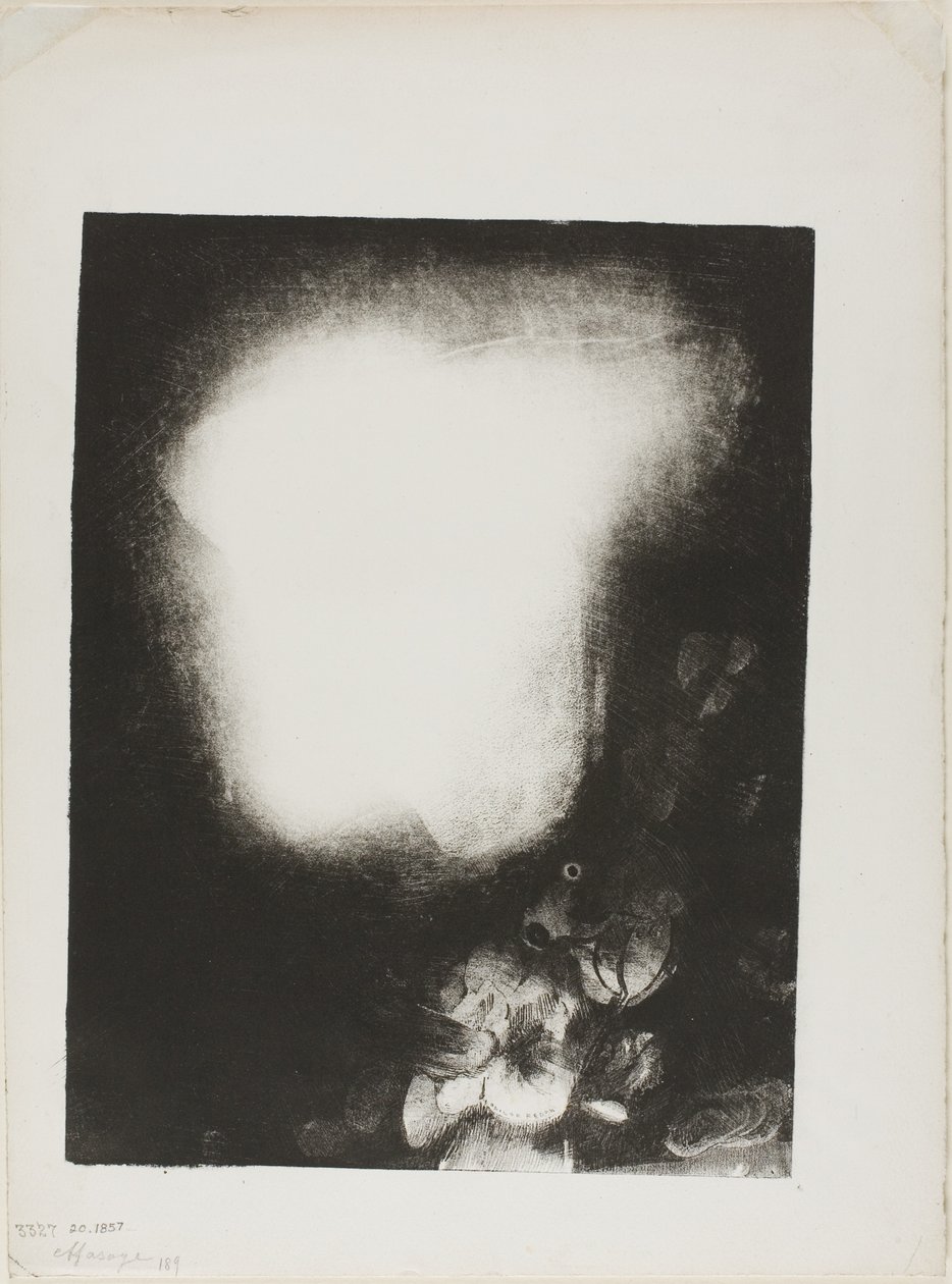 Cabeza de mujer con corsage de flores de Odilon Redon