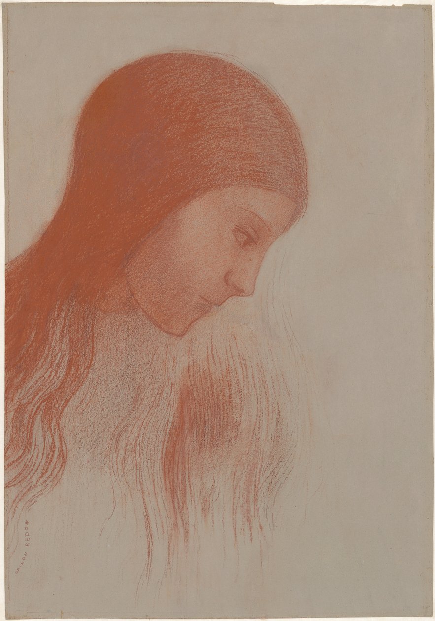 Cabeza de una joven de perfil de Odilon Redon