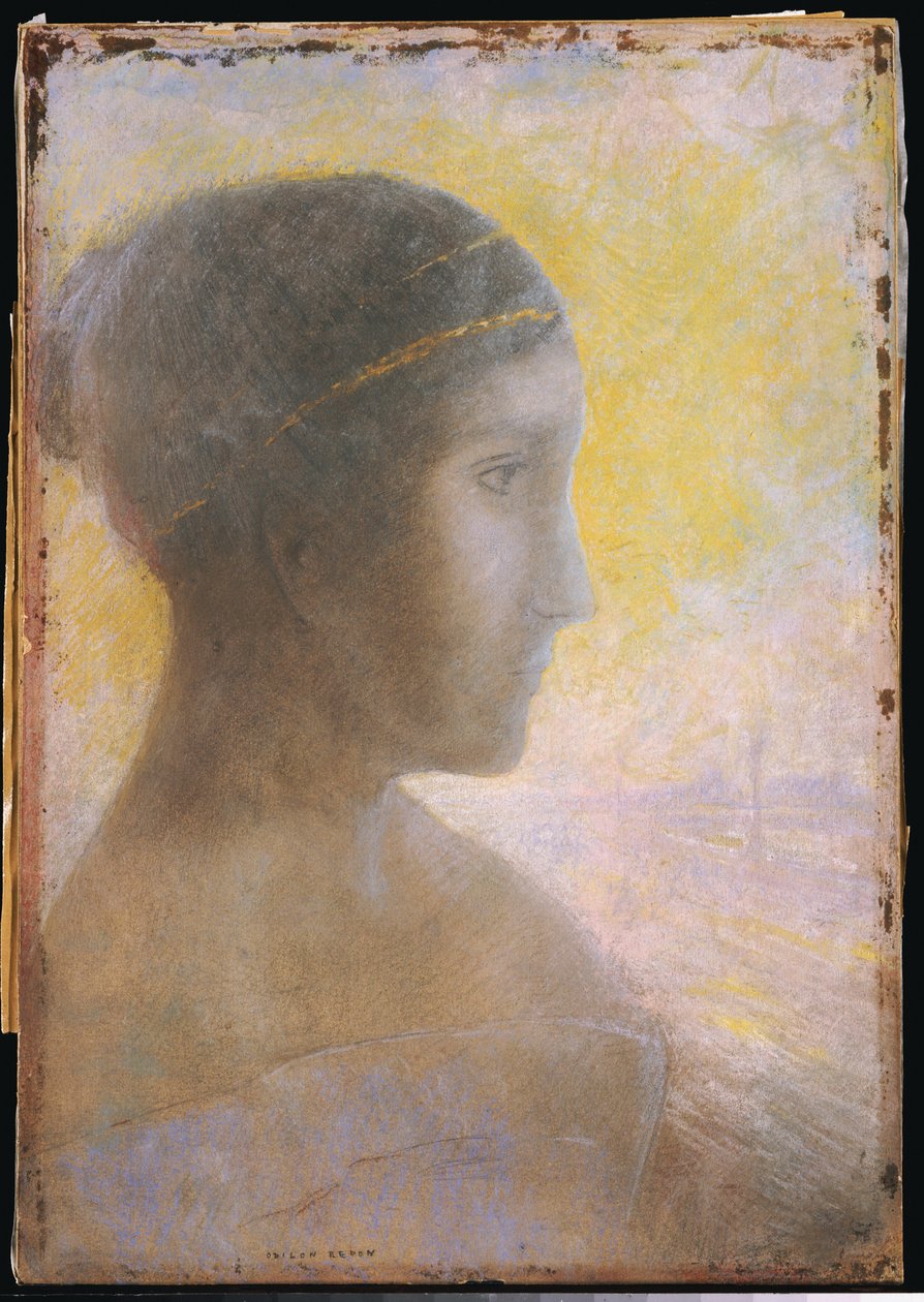 Cabeza de una joven en perfil, c.1895 de Odilon Redon