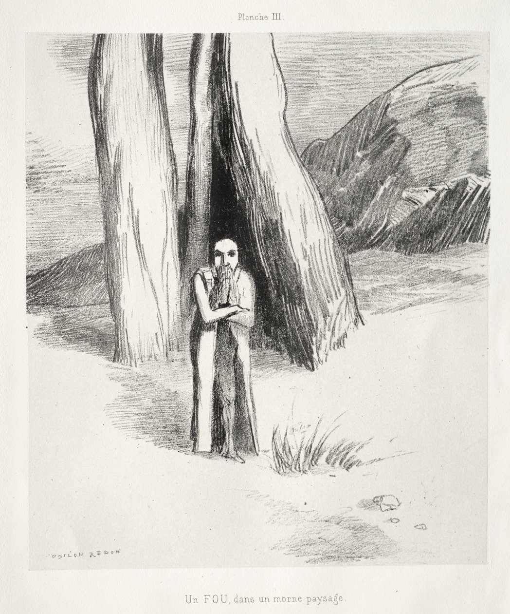 Homenaje a Goya: Un loco en un paisaje sombrío, 1885 de Odilon Redon