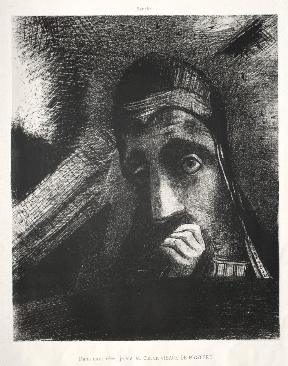 Homenaje a Goya: En mi sueño vi en el cielo un rostro de misterio, 1885 de Odilon Redon